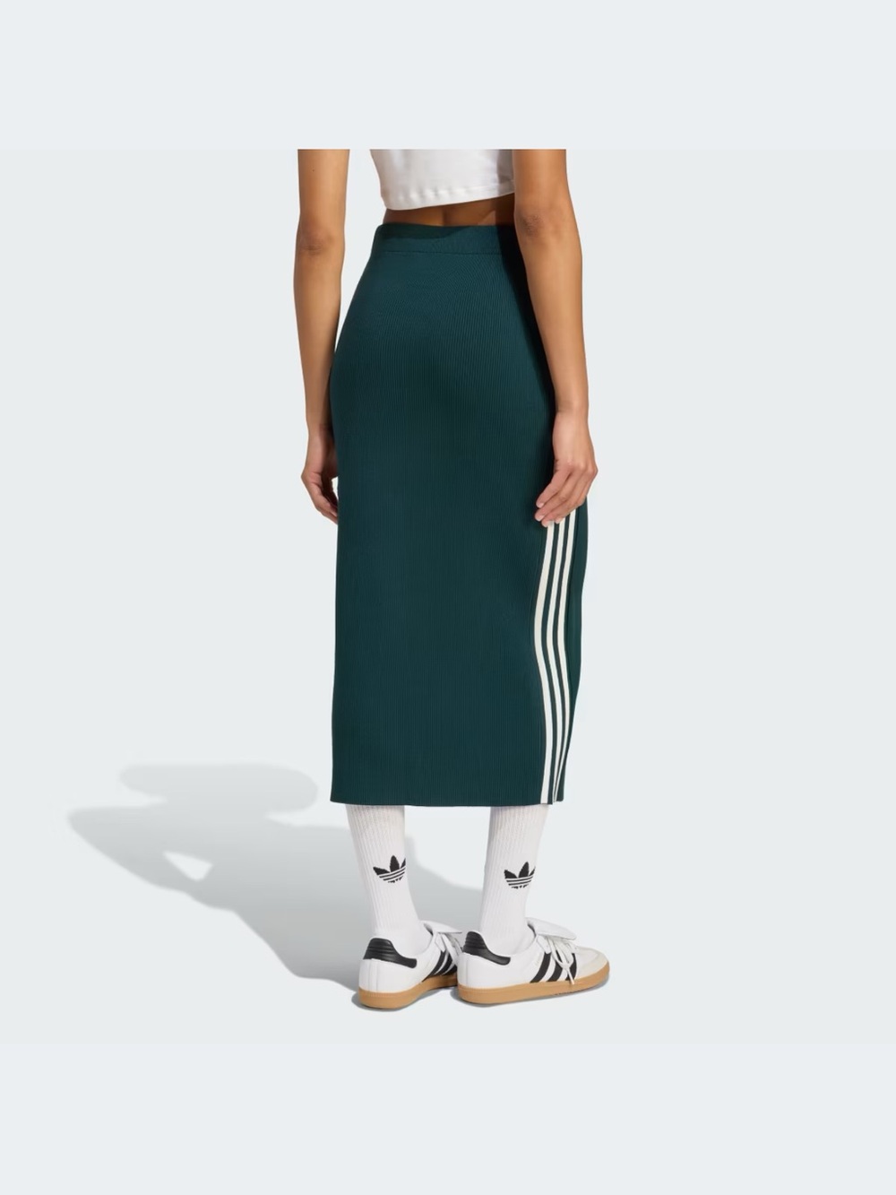adidas Originals Teal Ribbed Midi Skirt with White Side Stripes - Picture 4 of 8